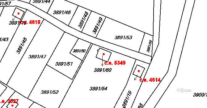 Jihlava 5349 na parcele st. 3891/60 v KÚ Jihlava, Katastrální mapa