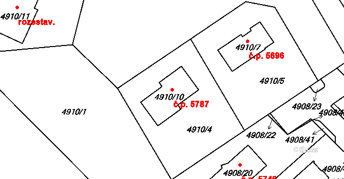 Chomutov 5787 na parcele st. 4910/10 v KÚ Chomutov I, Katastrální mapa