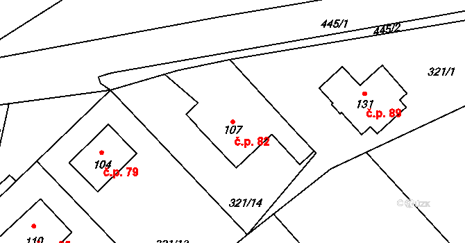 Dolní Bezděkov 82 na parcele st. 107 v KÚ Dolní Bezděkov, Katastrální mapa