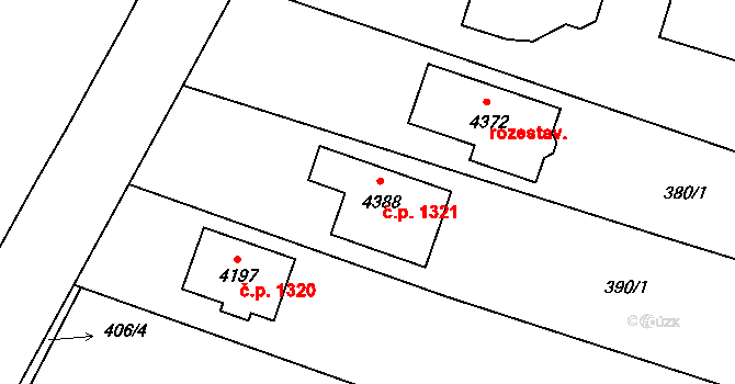 Kyjov 1321 na parcele st. 4388 v KÚ Kyjov, Katastrální mapa