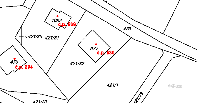Černý Vůl 530, Statenice na parcele st. 977 v KÚ Statenice, Katastrální mapa