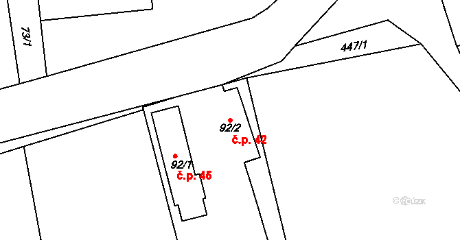 Bor u Chroustovic 42, Rosice na parcele st. 92/2 v KÚ Bor u Chroustovic, Katastrální mapa
