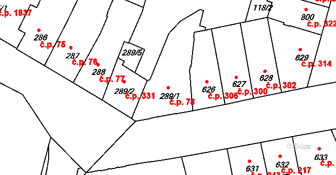 Budějovické Předměstí 78, Písek na parcele st. 289/1 v KÚ Písek, Katastrální mapa