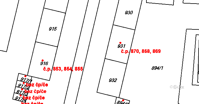 Nýřany 868,869,870 na parcele st. 931 v KÚ Nýřany, Katastrální mapa