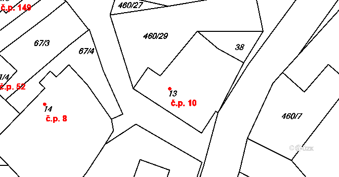 Dušejov 10 na parcele st. 13 v KÚ Dušejov, Katastrální mapa