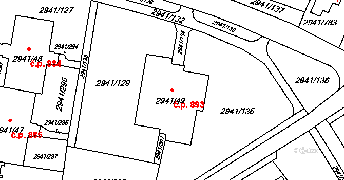 Český Těšín 893 na parcele st. 2941/49 v KÚ Český Těšín, Katastrální mapa