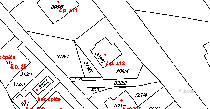 Dětřichov 412, Jeseník na parcele st. 308/6 v KÚ Seč u Jeseníka, Katastrální mapa