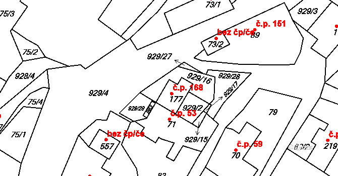 Hýskov 168 na parcele st. 177 v KÚ Hýskov, Katastrální mapa