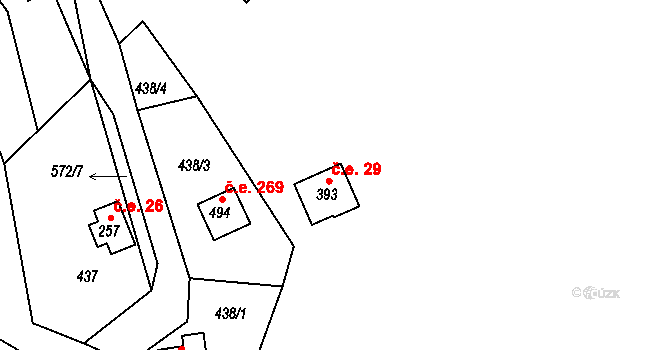 Malé Kyšice 29 na parcele st. 393 v KÚ Malé Kyšice, Katastrální mapa