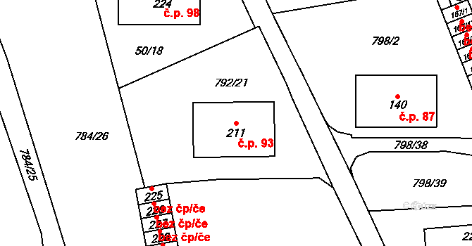 Žichlice 93, Hromnice na parcele st. 211 v KÚ Žichlice u Hromnic, Katastrální mapa