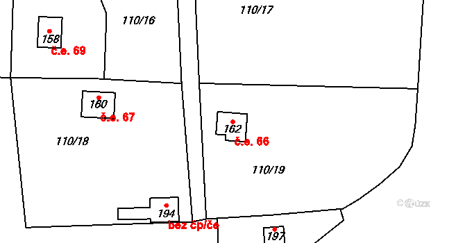 Trnová 66 na parcele st. 162 v KÚ Trnová u Jíloviště, Katastrální mapa