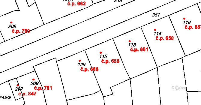 Rudná 656 na parcele st. 115 v KÚ Hořelice, Katastrální mapa