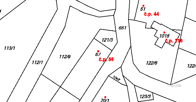 Dolní Jirčany 56, Psáry na parcele st. 67 v KÚ Dolní Jirčany, Katastrální mapa