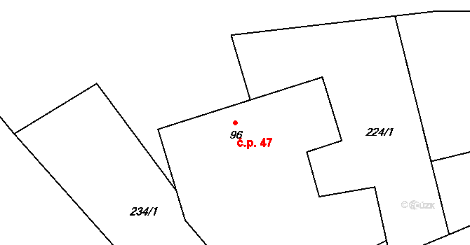 Úhonice 47 na parcele st. 96 v KÚ Úhonice, Katastrální mapa