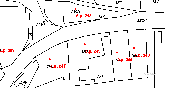 Průhonice 245 na parcele st. 152 v KÚ Hole u Průhonic, Katastrální mapa