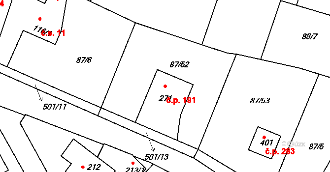Chotoviny 191 na parcele st. 271 v KÚ Chotoviny, Katastrální mapa