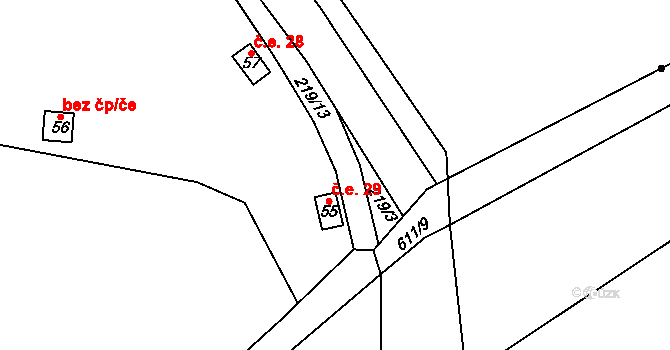 Chmelná 29, Sušice na parcele st. 55 v KÚ Malá Chmelná, Katastrální mapa