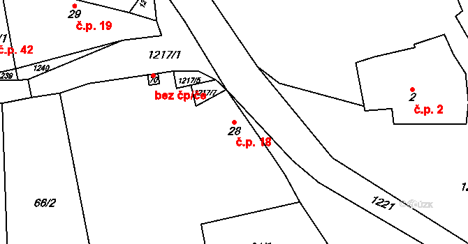 Kozlovice 18 na parcele st. 28 v KÚ Kozlovice u Nepomuka, Katastrální mapa