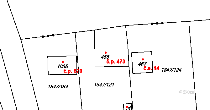 Strašice 473 na parcele st. 466 v KÚ Strašice, Katastrální mapa