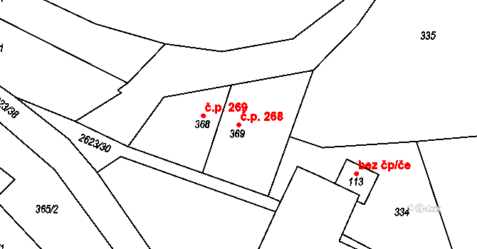 Křinice 268 na parcele st. 369 v KÚ Křinice, Katastrální mapa