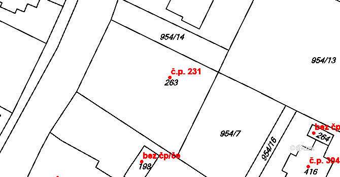 Dolní Roveň 231 na parcele st. 263 v KÚ Dolní Roveň, Katastrální mapa
