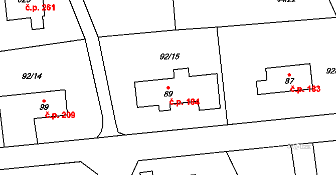 Ohrazenice 184, Pardubice na parcele st. 89 v KÚ Ohrazenice, Katastrální mapa