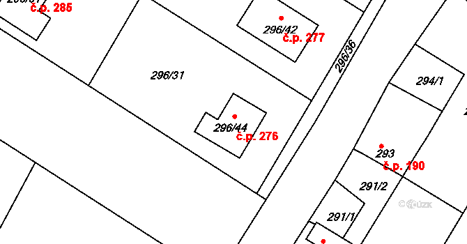 Strupčice 276 na parcele st. 296/44 v KÚ Strupčice, Katastrální mapa