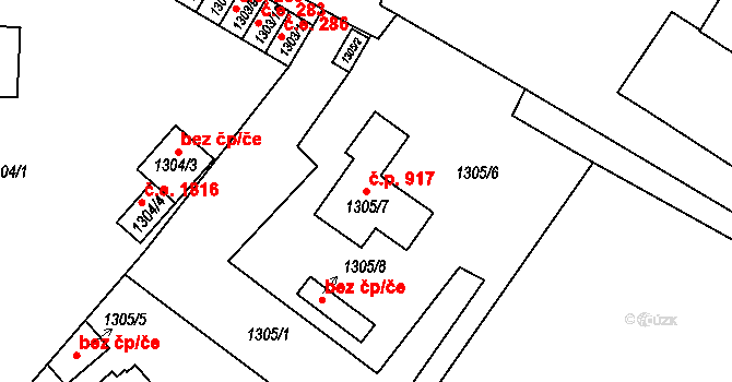 Teplické Předměstí 917, Bílina na parcele st. 1305/7 v KÚ Bílina, Katastrální mapa