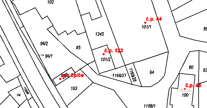 Chromeč 123 na parcele st. 101/2 v KÚ Chromeč, Katastrální mapa