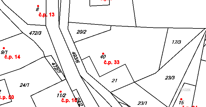 Lupěné 33, Nemile na parcele st. 40 v KÚ Lupěné, Katastrální mapa
