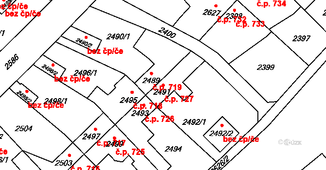 Zábřeh 727 na parcele st. 2491 v KÚ Zábřeh na Moravě, Katastrální mapa