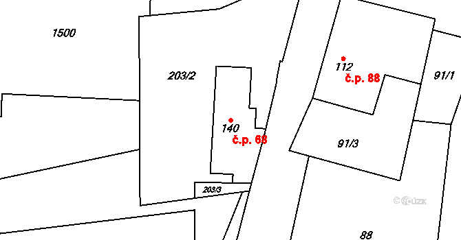 Kamenka 68, Odry na parcele st. 140 v KÚ Kamenka, Katastrální mapa