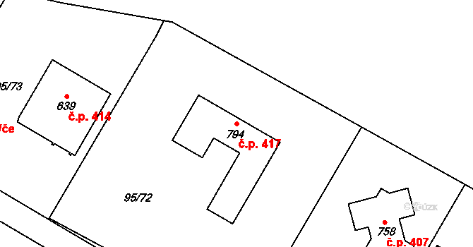 Babice 417 na parcele st. 794 v KÚ Babice, Katastrální mapa