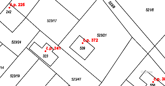 Dřísy 372 na parcele st. 539 v KÚ Dřísy, Katastrální mapa