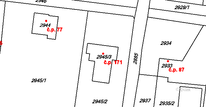 Václavovice 171, Klimkovice na parcele st. 2945/3 v KÚ Klimkovice, Katastrální mapa