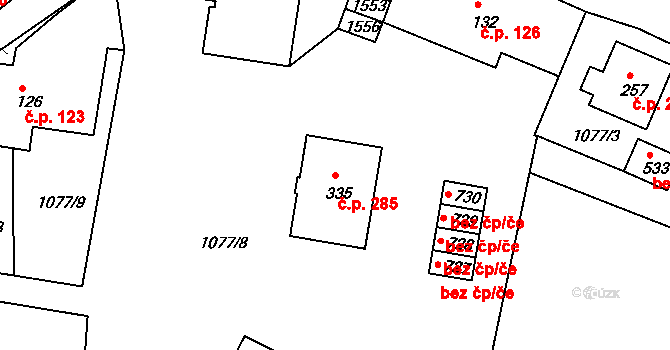 Lhenice 285 na parcele st. 335 v KÚ Lhenice, Katastrální mapa