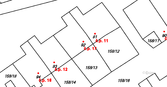 Skoronice 17, Bujanov na parcele st. 92 v KÚ Zdíky, Katastrální mapa