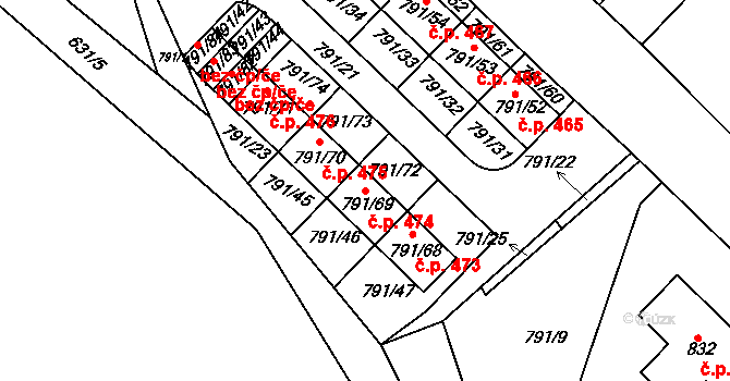 Sedlec 474, Kutná Hora na parcele st. 791/69 v KÚ Sedlec u Kutné Hory, Katastrální mapa