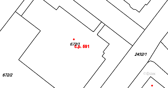 Humpolec 591 na parcele st. 672/1 v KÚ Humpolec, Katastrální mapa