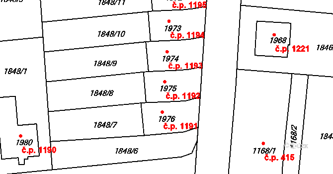 Humpolec 1192 na parcele st. 1975 v KÚ Humpolec, Katastrální mapa