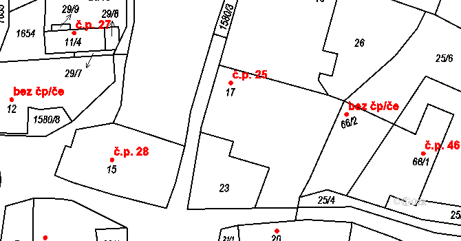 Přeborov 25 na parcele st. 17 v KÚ Přeborov, Katastrální mapa
