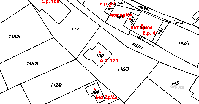 Perštejn 121 na parcele st. 139 v KÚ Perštejn, Katastrální mapa