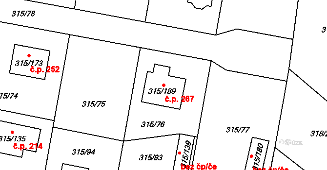 Bdeněves 267 na parcele st. 315/189 v KÚ Bdeněves, Katastrální mapa