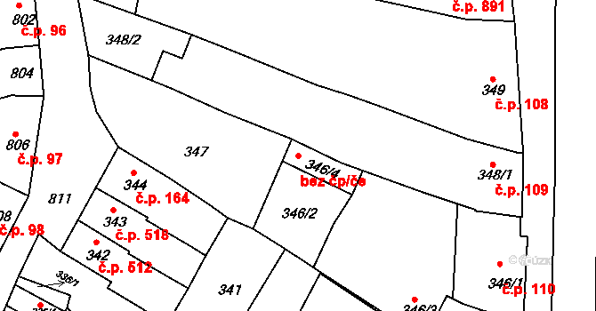 Brno 90960831 na parcele st. 346/4 v KÚ Komín, Katastrální mapa