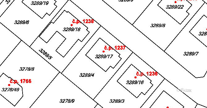 Chotěboř 1237 na parcele st. 3289/17 v KÚ Chotěboř, Katastrální mapa