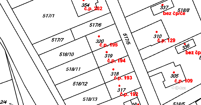 Ohnišov 194 na parcele st. 319 v KÚ Ohnišov, Katastrální mapa