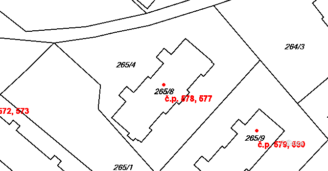 Opočno 577,578 na parcele st. 265/8 v KÚ Opočno pod Orlickými horami, Katastrální mapa