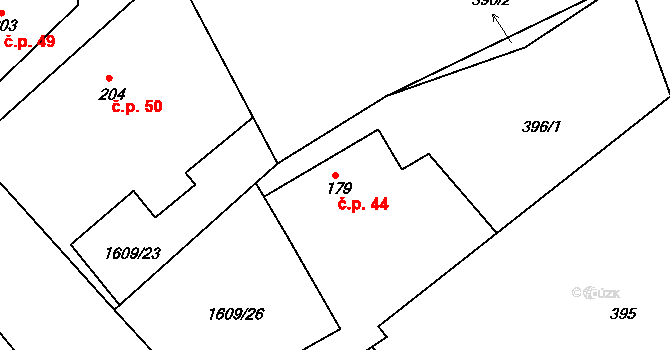Bolehošťská Lhota 44, Bolehošť na parcele st. 179 v KÚ Bolehošť, Katastrální mapa