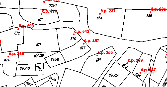 Klobouky u Brna 467 na parcele st. 877 v KÚ Klobouky u Brna, Katastrální mapa