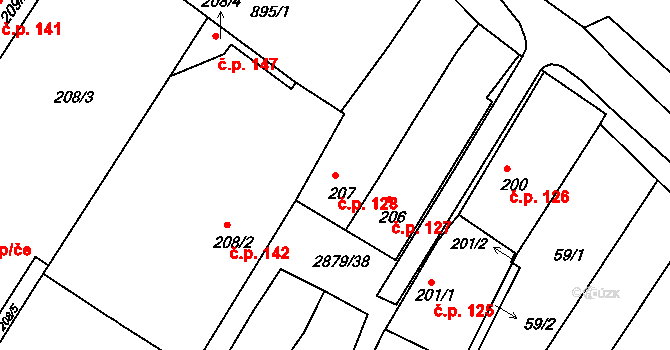 Bystřice pod Hostýnem 128 na parcele st. 207 v KÚ Bystřice pod Hostýnem, Katastrální mapa
